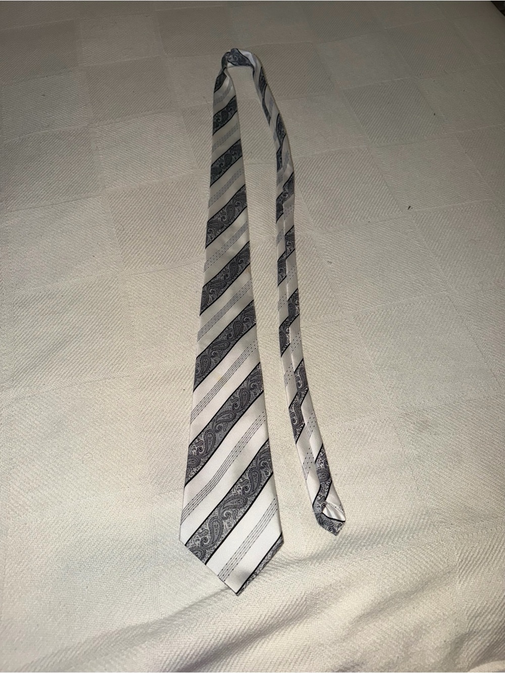 Men's George Martin Silver and Black Striped Paisley Tie (Stain)